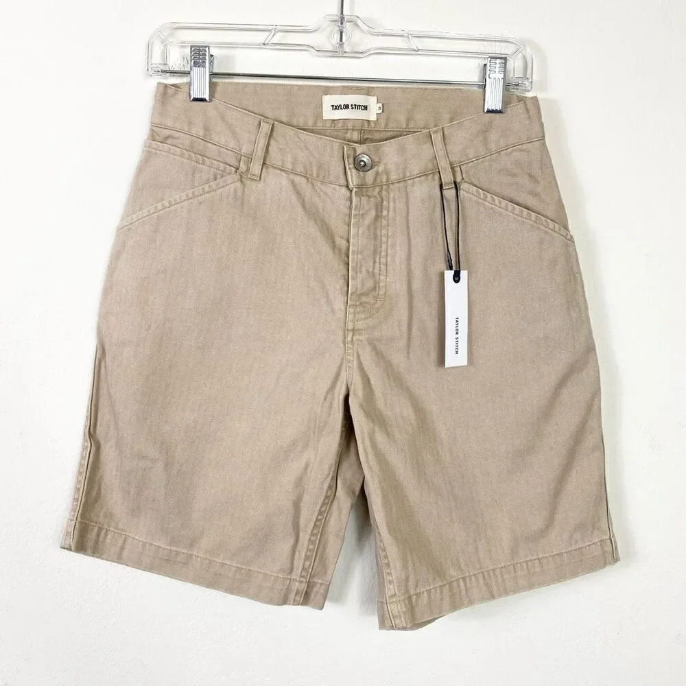 NWT Taylor Stitch Men’s Camp Short in Khaki Herringbone Tan Shorts Size 28